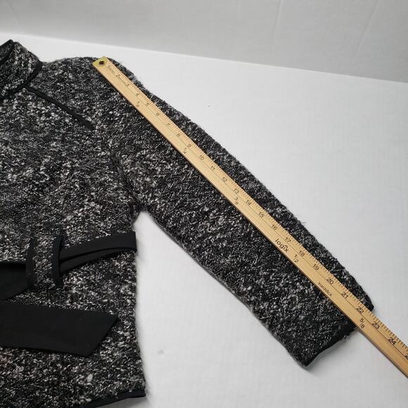 Sandro Sportswear Tweed Belted Boucle Jacket Womens XL Petite Black White Blazer - Picture 9 of 16